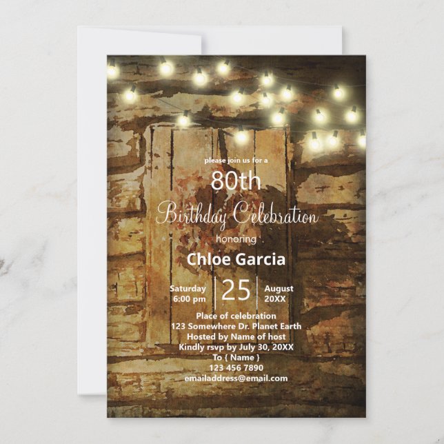 Rustic Country Barn w/ String Lights Invitation (Front)