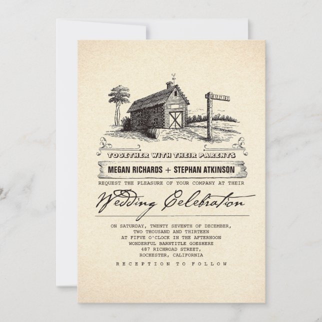 Rustic Country Barn Wedding Invitations (Front)