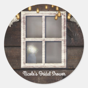 Rustic Country Barn Window Lights & Lace Favour Classic Round Sticker