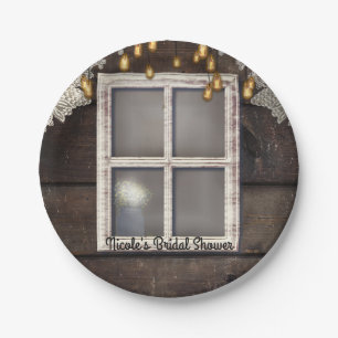 Rustic Country Barn Window Lights Lace Wedding Paper Plate