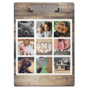 Rustic Country Barn Wood & Antlers Photo Collage Clipboard