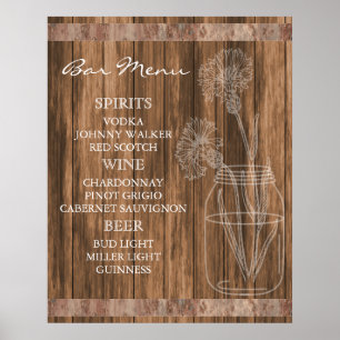 Rustic Country Barn Wood Bar Menu Poster