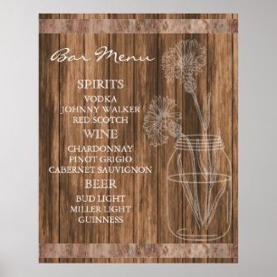 Rustic Country Barn Wood Bar Menu Poster