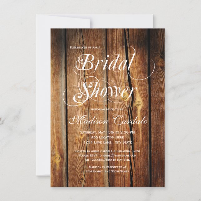 Rustic Country Barn Wood Bridal Shower Invitations (Front)