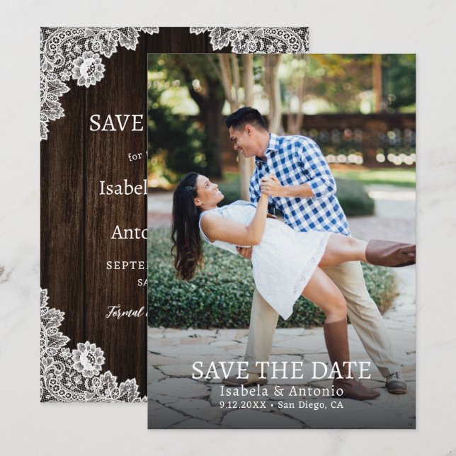 Rustic Country Barn Wood Burlap Lace Wedding Photo Save The Date (Front/Back)