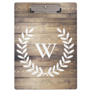 Rustic Country Barn Wood Farmhouse Laurels Initial Clipboard