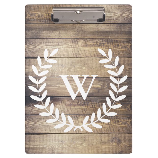 Rustic Country Barn Wood Farmhouse Laurels Initial Clipboard (Front)