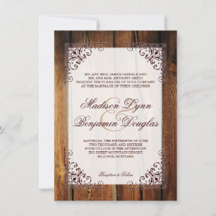 Rustic Country Barn Wood Frame Wedding Invitations