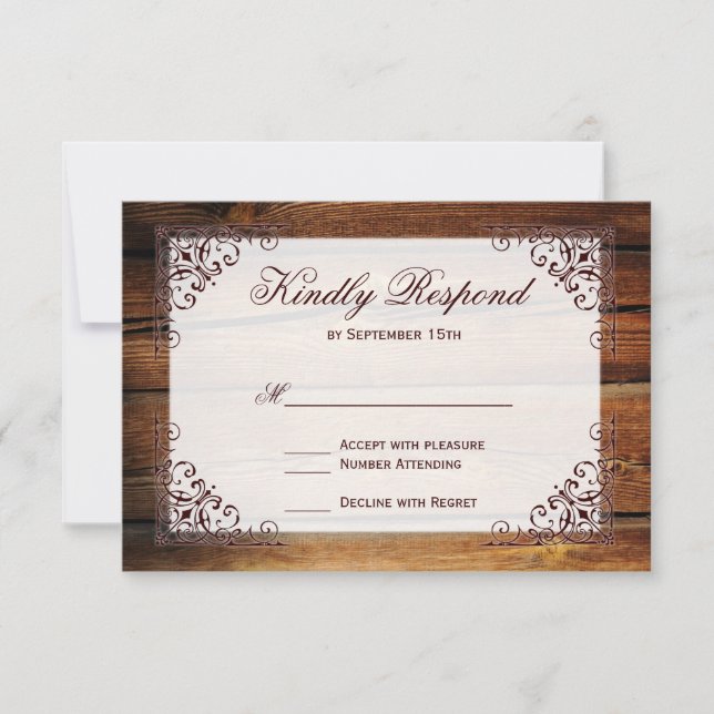 Rustic Country Barn Wood Frame Wedding RSVP Cards (Front)