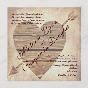 Rustic Country Barn Wood Heart Wedding Invitations