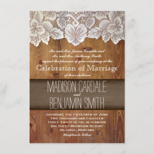 Rustic Country Barn Wood Lace Wedding Invitations