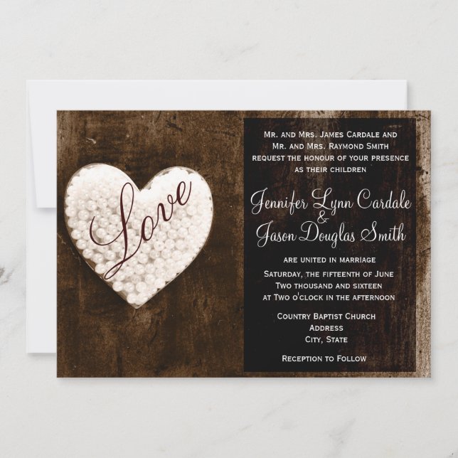 Rustic Country Barn Wood Love Heart Wedding Invite (Front)