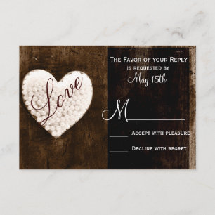 Rustic Country Barn Wood Love Heart Wedding RSVP Card