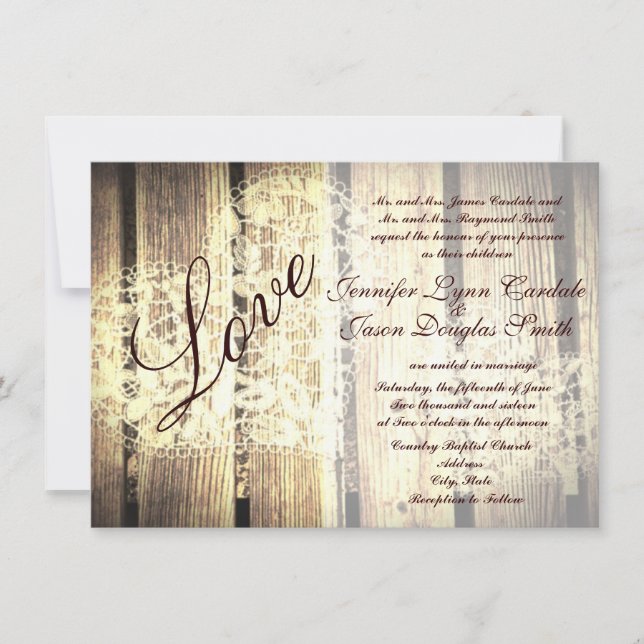 Rustic Country Barn Wood Love Wedding Invitations (Front)
