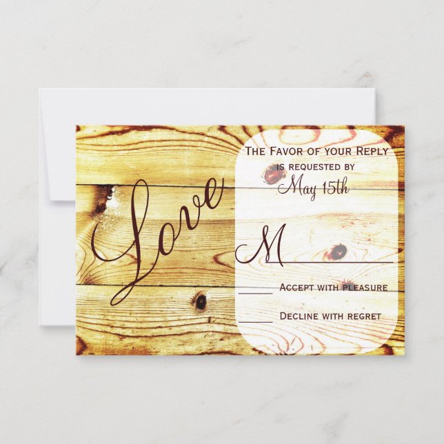 Rustic Country Barn Wood Love Wedding RSVP Cards (Front)