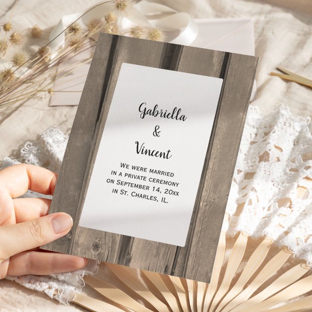 Rustic Country Barn Wood Marriage Announcement (Announce you're hitched with the Rustic Barn Wood Marriage Announcement.)