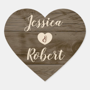 Rustic Country Barn Wood Monogram Wedding Heart Sticker