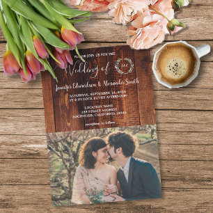 Rustic country barn wood monogrammed photo Wedding Invitation
