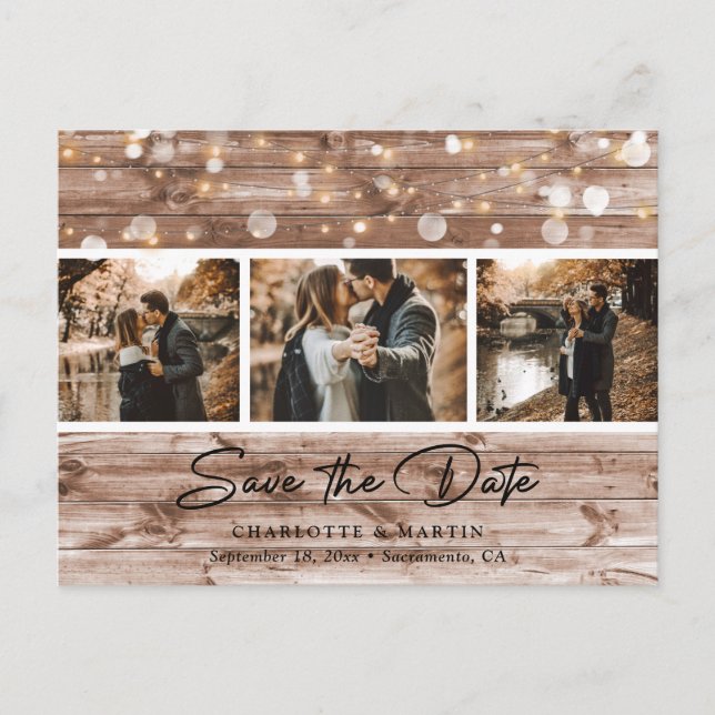 Rustic Country Barn Wood Photo Save The Date Announcement Postcard (Front)