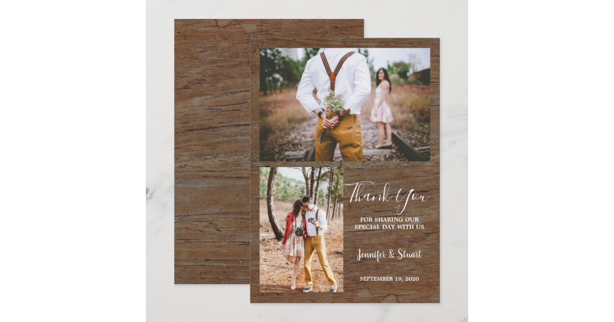 Rustic country barn wood photo Thank You wedding Invitation | Zazzle