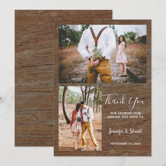 Rustic country barn wood photo Thank You wedding Invitation (Front/Back)