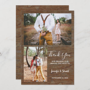 Rustic country barn wood photo Thank You wedding Invitation