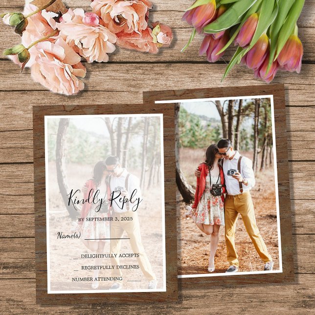 Rustic country barn wood photo wedding RSVP Invitation (Rustic country barn wood photo wedding RSVP Invitation.)