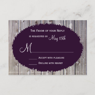 Rustic Country Barn Wood Purple Wedding RSVP Card