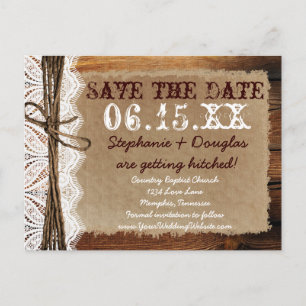 Rustic Country Barn Wood Save the Date Postcards