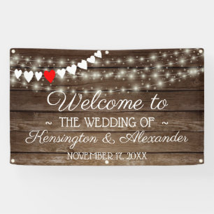 Rustic Country Barn Wood String Of Lights Wedding Banner
