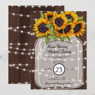 Rustic country barn wood sunflowers wedding invitation