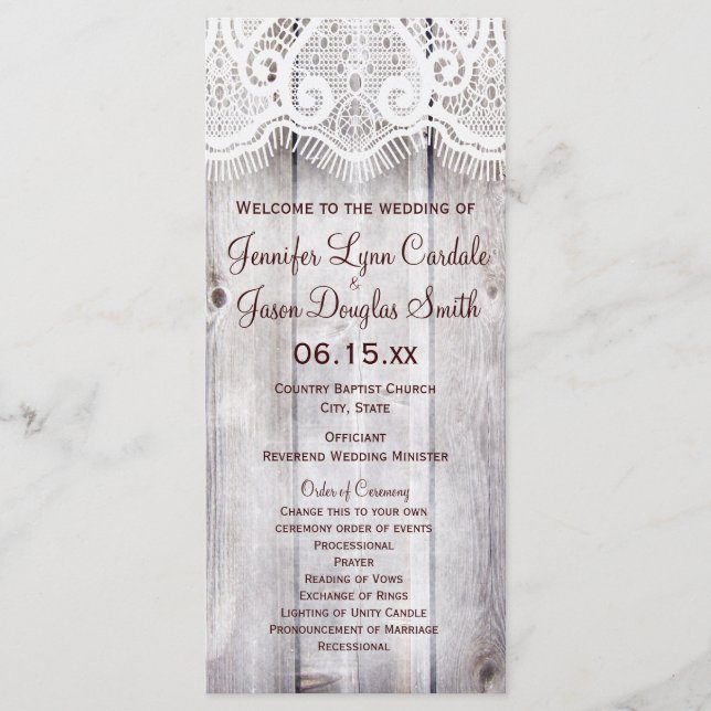 Rustic Country Barn Wood Vertical Wedding Programs Programme (Front)