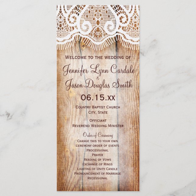 Rustic Country Barn Wood Vertical Wedding Programs Programme (Front)