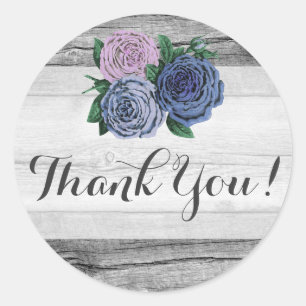 Rustic Country Barn Wood & Vintage Roses Thank You Classic Round Sticker