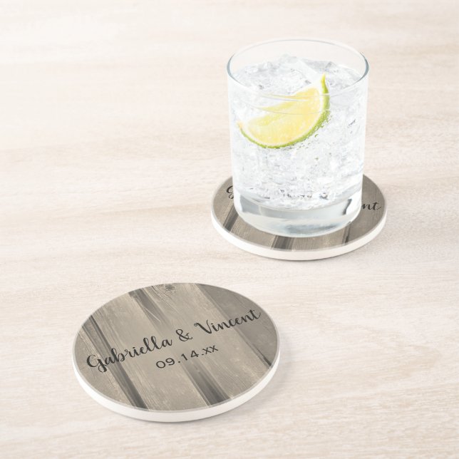 Rustic Country Barn Wood Wedding Coaster (Side)