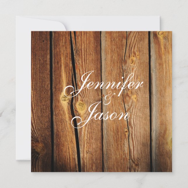 Rustic Country Barn Wood Wedding Invitations (Front)