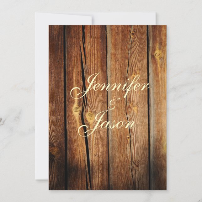 Rustic Country Barn Wood Wedding Invitations (Front)