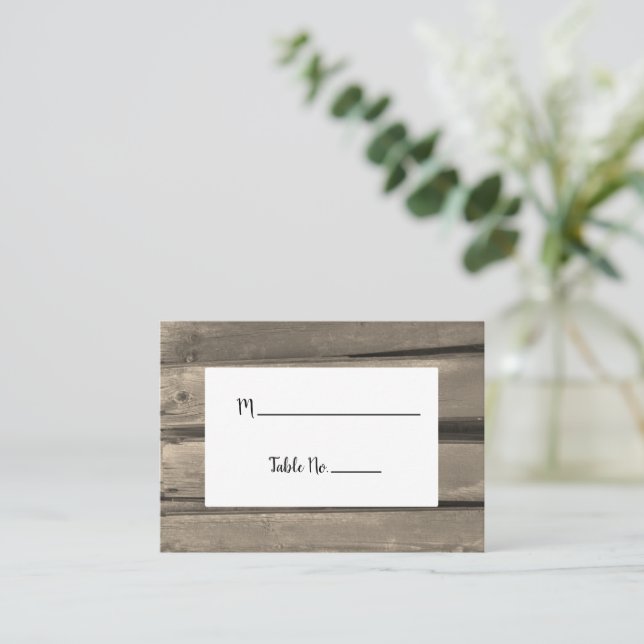 Rustic Country Barn Wood Wedding Place Card (Standing Front)