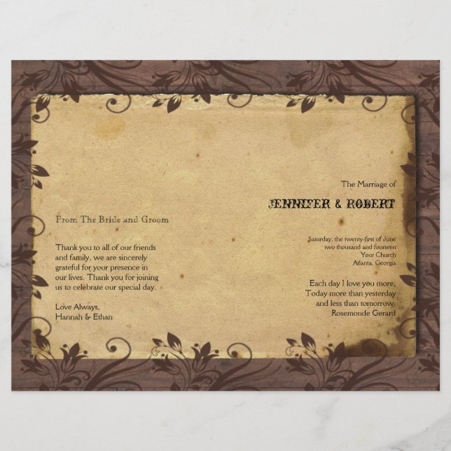 Rustic Country Barn Wood Wedding Program (Front)