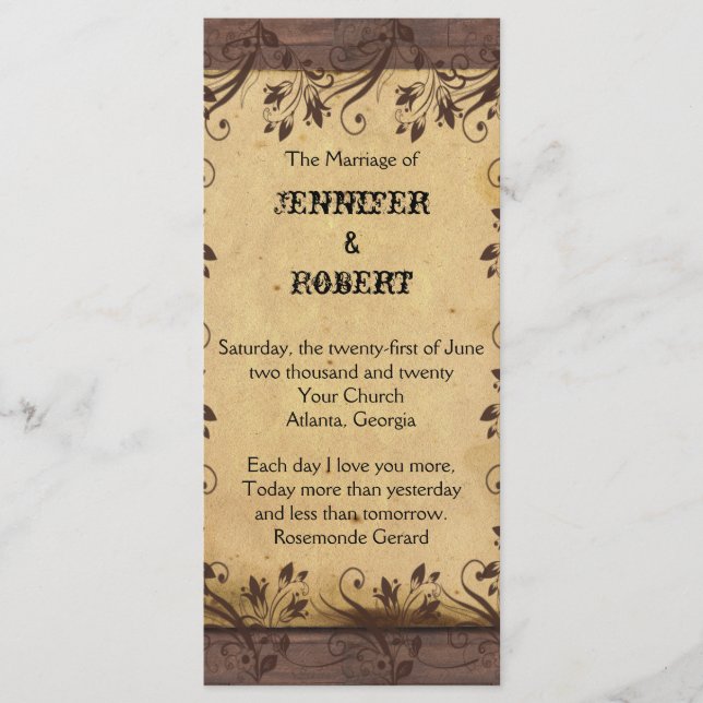 Rustic Country Barn Wood Wedding Program Programme (Front)