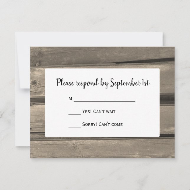 Rustic Country Barn Wood Wedding RSVP Card (Front)