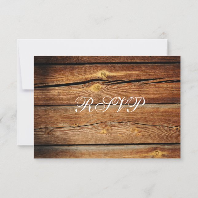 Rustic Country Barn Wood Wedding RSVP Cards (Front)