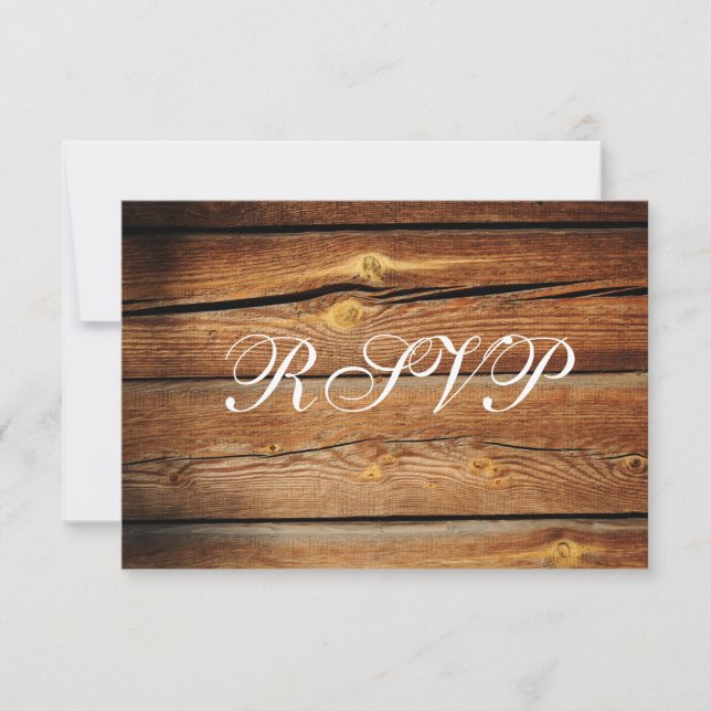 Rustic Country Barn Wood Wedding RSVP Cards (Front)