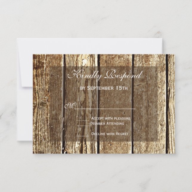 Rustic Country Barn Wood Wedding RSVP Cards (Front)
