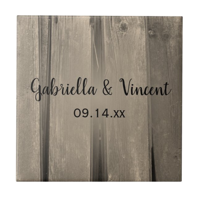 Rustic Country Barn Wood Wedding Tile (Front)