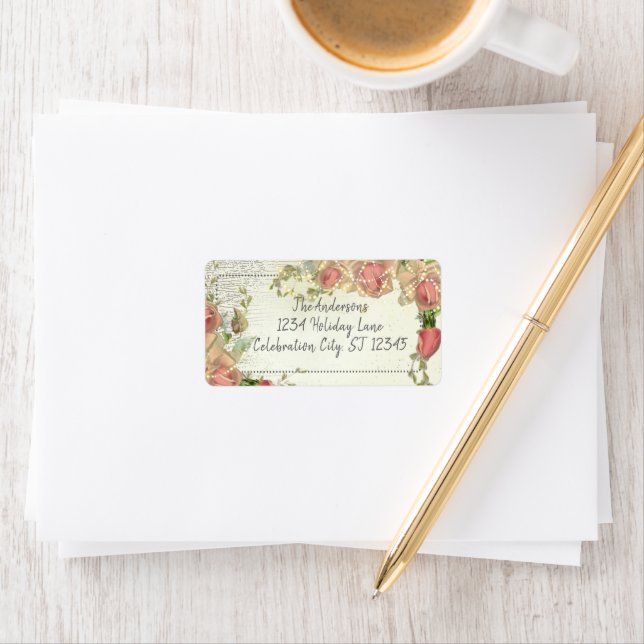 Rustic Country Barnwood Pink Roses Return Address Label (Insitu)