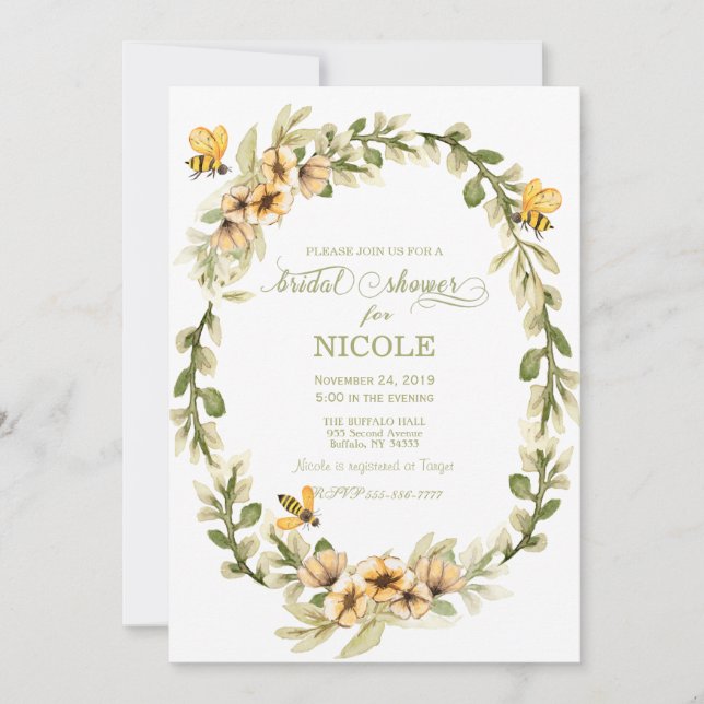 Rustic Country Bees Bridal Shower  Invitation (Front)