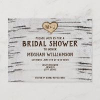 Rustic Country Birch Heart initial bridal shower