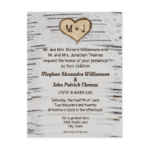Rustic Country Birch Tree Heart Wedding Invitation