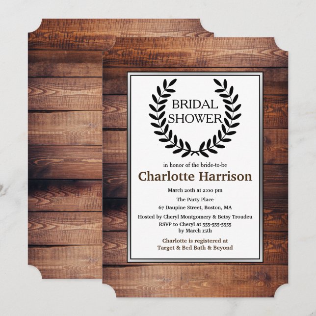 Rustic Country Black Laurels Bridal Shower Invitation (Front/Back)